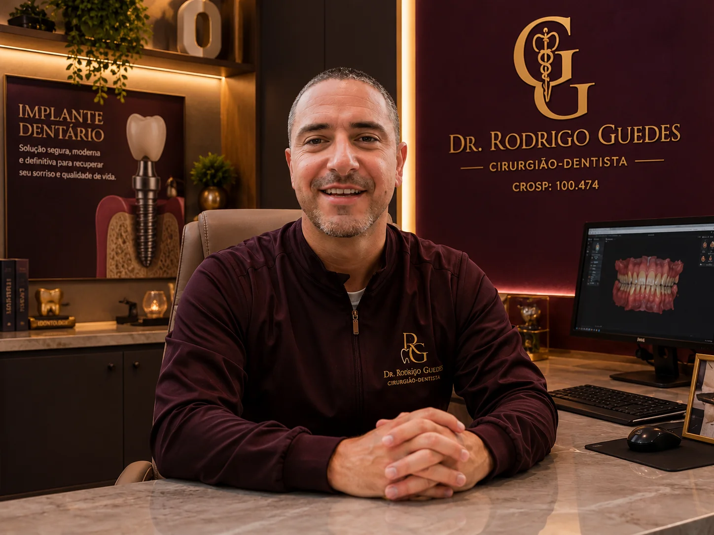 Dr. Rodrigo Guedes, cirurgião-dentista, em seu consultório em Águas de Lindóia